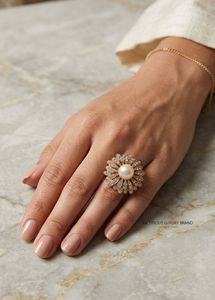Exquisite Pearl and Crystal Ring Adjustable
