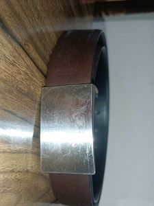 unisex Brown Leather Belt with Silver Buckle