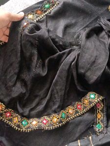 Black Kurta Set with Embellished Neckline
