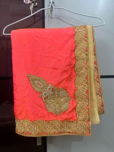 Stone Work Saree- Peach and Beige