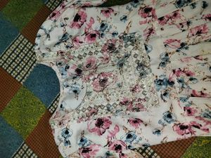 Floral Print Kurti with Embellished Neckline