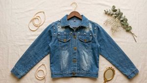 Stylish Pearl Embellished Denim Jacket