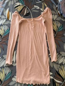 Soft Pink Ribbed Long Sleeve Mini Dress