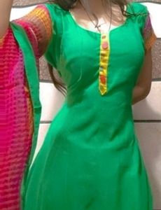 Green designer suite with leggings and dupatta