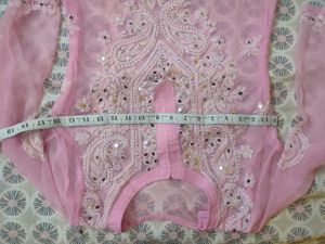Pink Embroidered Mirror Work Kurti And Inner