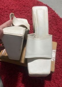 White Platform Heel Mules