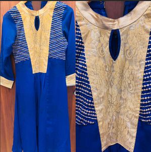 Blue &amp; Gold Detail Occasion Dress