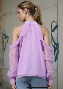 Lavender Cold Shoulder Top with Floral Accent🪻