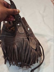 Brown Suede Fringe Hobo Bag