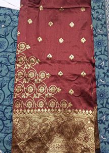 Maroon Silk Saree with Gold Border