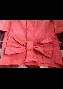Coral Bow Detail Flutter Sleeve Top