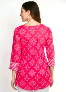 Pink &amp; White Cotton Kurti