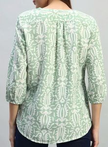 NEGOTIABLE (Green Printed V-Neck Kurti style Top)
