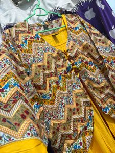 Yellow Kurta Set with Printed Jacket