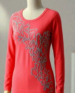 Red Embellished Long Sleeve Top