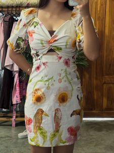 Whimsical Floral &amp; Bird Print Mini Dress