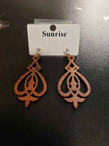 Unique Wooden Earrings with Gemstone Detail