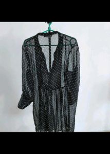 Sheer Black Polka Dot Tunic Top