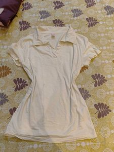 Cream Collared Short Sleeve Top