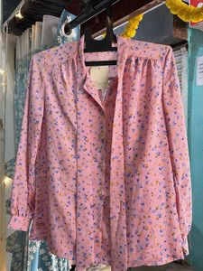 Chic Pink Floral Button-Up Blouse