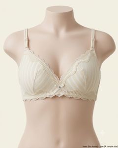 Cream Striped Lace Trim Bra