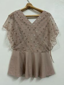 Sparkling Sheer V-Neck Tunic Top(M)