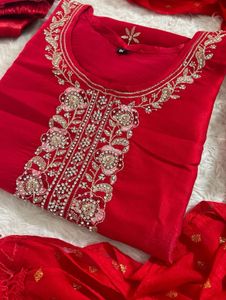 Stunning Red Embroidered Kurta Set