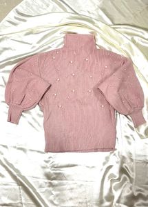 Pearl Embellished Mock Neck Sweater
