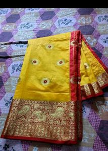 Vibrant Yellow Saree with Red Blouse