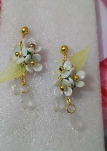 Handmade Elegant Pearl and Red Stone Drop Earrings