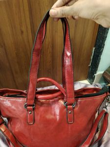 Red leather Tote Bag