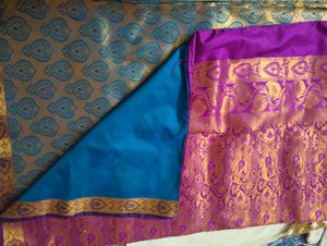 Pattu Saree With Blue And Pink Shade