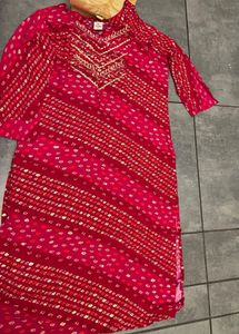 Pink (Rani) Bandhani embroidered Kurta