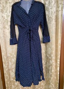ZARA Navy Polka Dot Tie-Front Dress