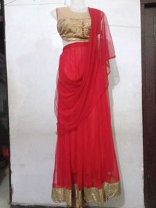 Red &amp; Golden Lehnga Unstitched Koti