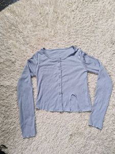 Ribbed Button-Up Long Sleeve Top