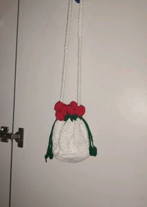 Crocheted Cherry Drawstring Bag