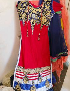 Red & Gold Embroidered Kurta Set