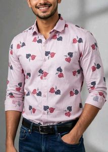 Men's Pink Leaf Print Shirt