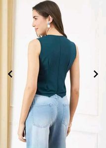 Teal Sleeveless Button-Down Top
