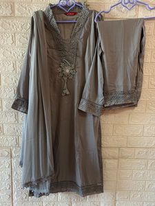 New Elegant Grey Kurti Set with Intricate Lace