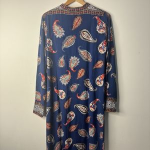 Navy Blue Paisley Print Long Kurti