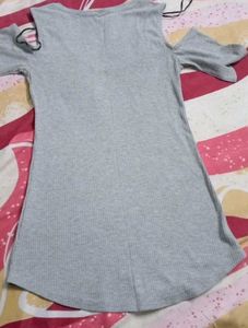 Grey Cold Shoulder Ribbed Dress