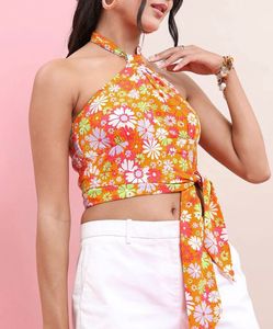Vibrant Floral Halter Crop Top