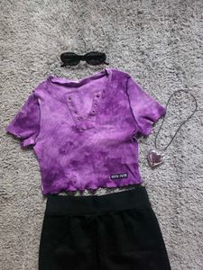 Purple Tie-Dye Cropped Top