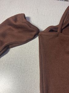 Brown Ribbed Cutout Top