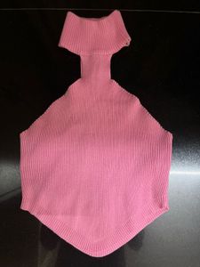 Forever 21 Pink Ribbed Cut-Out Neck Top