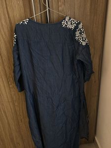 Embroidered Denim Kurta