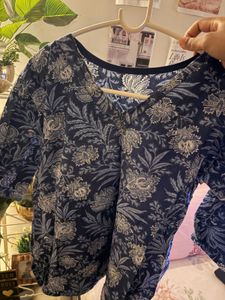 Navy Floral Print Kurta