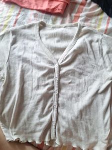 Chic Grey Button-Up V-Neck Top